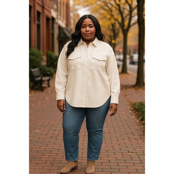 The Drop Plus Size 3X Shacket Shirt Jacket Lisadnyc Faux Leather Long Layering - Picture 11 of 11